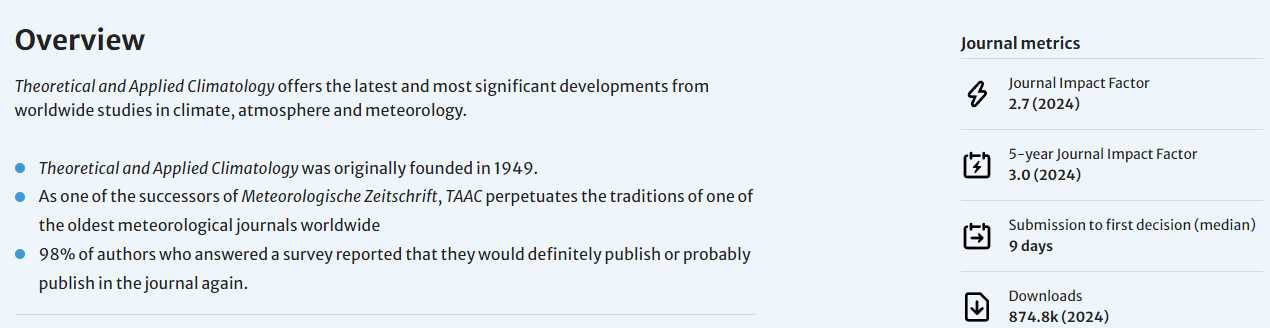 Theoretical and Applied ClimatologyڿϢ